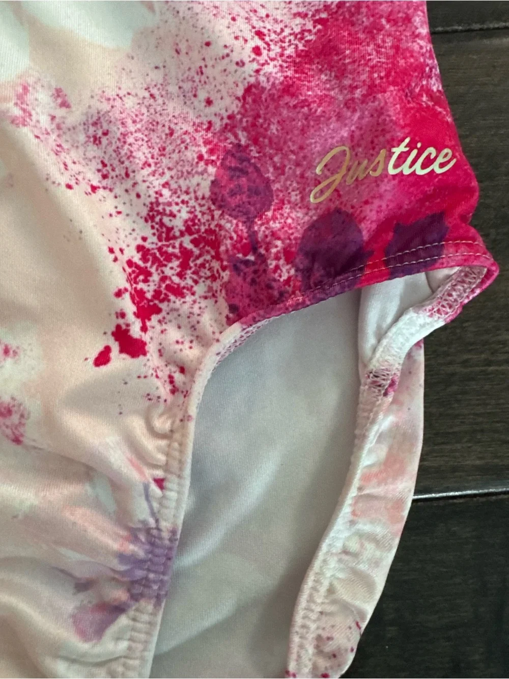 💜3/$15 Justice Girls Floral Foil Gymnastics Leotard Pink Purple Gold XS(5/6)